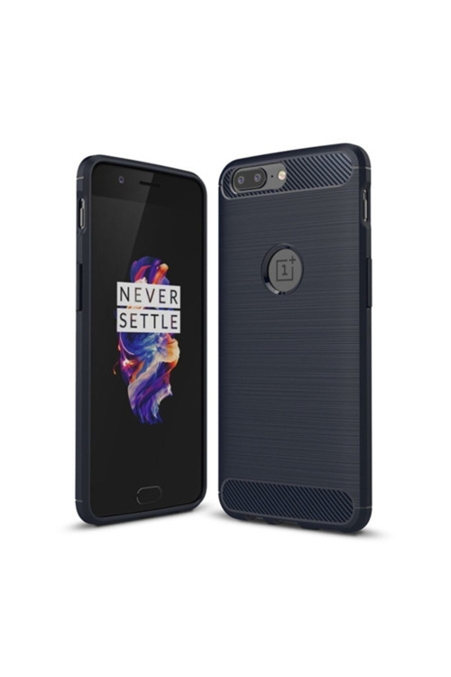 One Plus 5 Dark Ultra Koruma Karbon Fiber Doku Silikon Kılıf - Lacivert