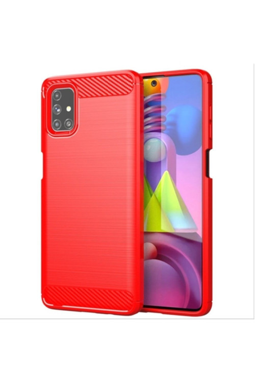 Ally Samsung Galaxy M51 Brushed Carbon Fiber Silikon Kılıf Kırmızı