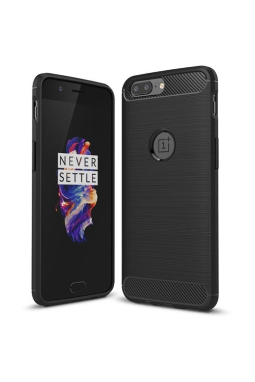 One Plus 5 Dark Ultra Koruma Karbon Fiber Doku Silikon Kılıf Siyah