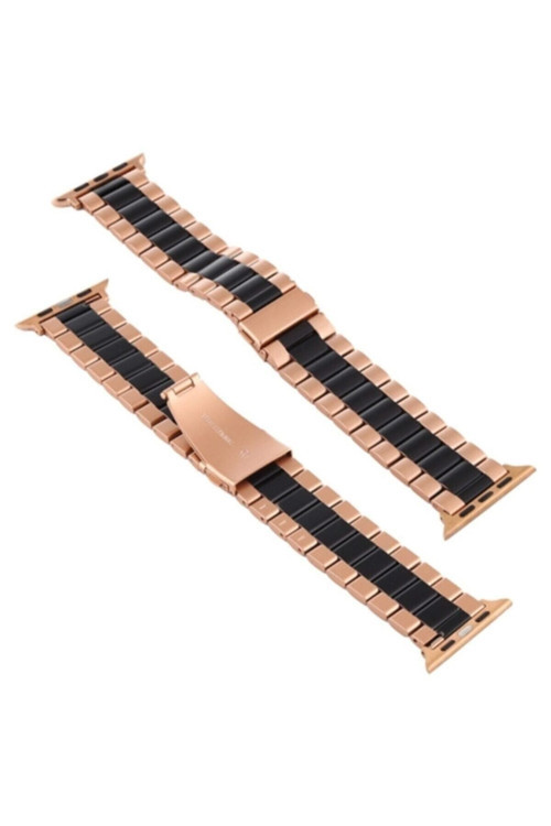 Apple Watch 6-Se-5-4 44Mm-3-2-1 42Mm Kayış Kordon Seramik Paslanmaz Çelik - Siyah,Gold