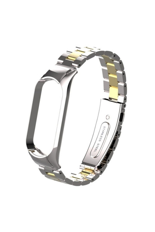 Xiaomi Mi Band 5 Stainless Steel 3 Bakla Çelik Kayış Kordon Gümüş-Gold