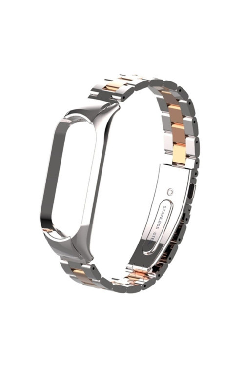 Xiaomi Mi Band 5 Stainless Steel 3 Bakla Çelik Kayış Kordon Gümüş-Rose Gold