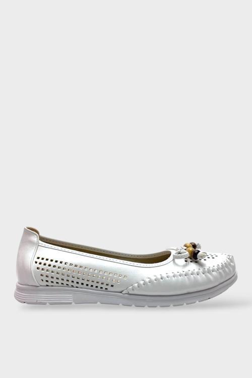 Ortopedik Saraçlı Fiyonklu Kadın Babet BEYAZ