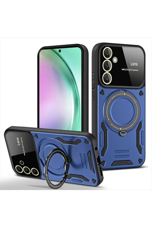 Samsun Galaxy S25 Uyumlu Kamera Korumalı Dönebilen Magsafe Halka Standlı Tank Kılıf