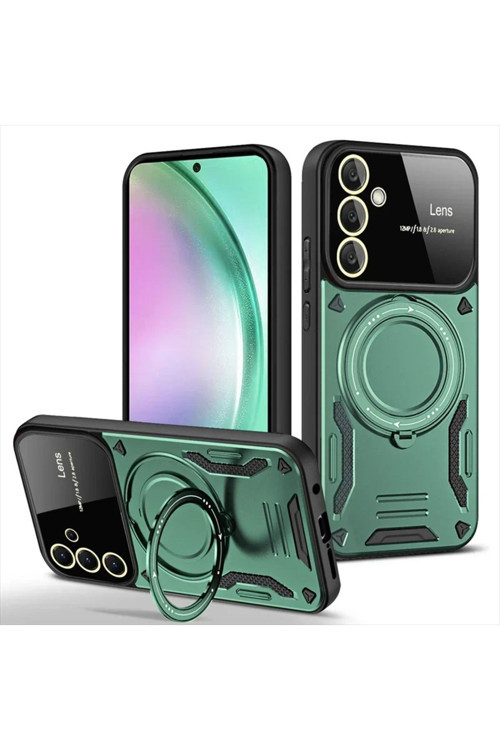 Samsun Galaxy S25 Uyumlu Kamera Korumalı Dönebilen Magsafe Halka Standlı Tank Kılıf