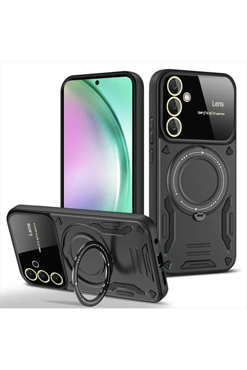 Samsun Galaxy S25 Uyumlu Kamera Korumalı Dönebilen Magsafe Halka Standlı Tank Kılıf