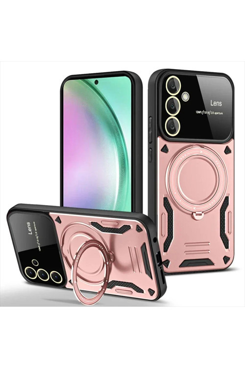 Samsun Galaxy S25 Uyumlu Kamera Korumalı Dönebilen Magsafe Halka Standlı Tank Kılıf