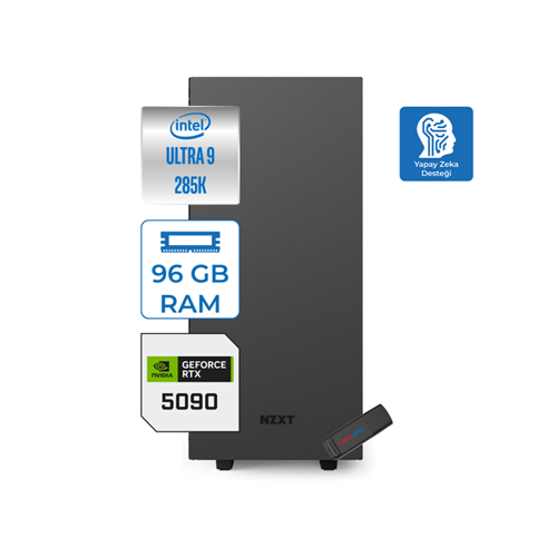 Vulcan Pro Intel Core Ultra 9 285K 96GB Ddr5 1tb Gen5 SSD 32GB/RTX5090 Windows 11 Pro Aı Destekli Oyun ve Render Bilgisayar ZETVUL5090P10 + Zetta Usb Bellek