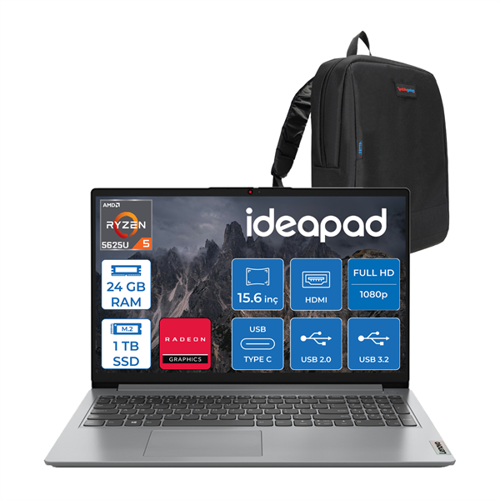 Ideapad 1 15ALC7 Ryzen 5 5625U 24GB Ddr4 1tb SSD Amd Radeon Graphics 15.6" Fhd Tn Freedos Taşınabilir Bilgisayar 15ALC7F06 + Zettaçanta