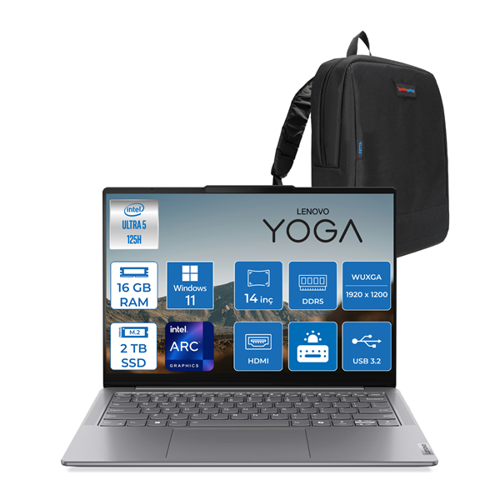 Yoga Slim 7 14IMH9 Ultra 5 125H 16GB LPDDR5X 2tb 14" Wuxga (1920X1200) OLED 400NITS Intel Arc Graphics Windows 11 Pro Taşınabilir Bilgisayar YS14IMH9P03 + Zettaçanta