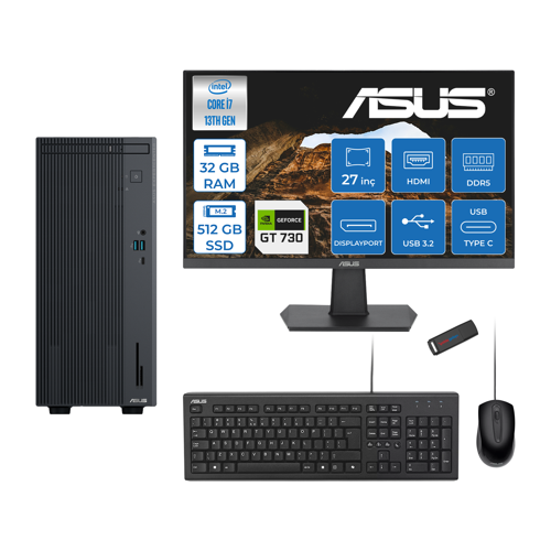 Expertcenter P500MV Intel Core I7-13620H 32GB Ddr5 512GB SSD Freedos 4GB/GT730 100HZ IPS 27" Mon Minitower Masaüstübilgisayar WF7136216512B0DF12+ZETTAUSBBELLEK