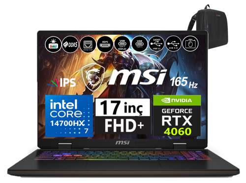 Nb Sword 17 Hx Intel Core I7-14700HX 32GB Ddr5 4tb SSD 8GB/RTX4060 115W WINDOWS11PRO 17" 165Hz Fhd+ Taşınabilir Bilgisayar SWB14VFKG-052XTR48+WEBLEGELSINÇANTA