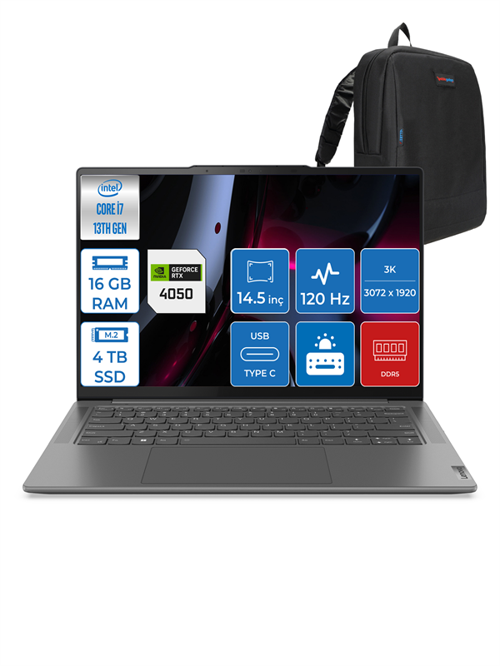 Yoga Pro 7 14IRH8 Intel Core I7-13700H 16GB Lpddr5 4tb SSD 6gb RTX4050 14.5" IPS 3k Dolby Vision® Freedos Taşınabilir Bilgisayar 882Y7004LTXF03