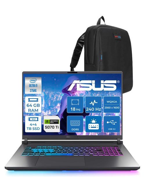 Rog Strix G18 G815LR-S9156 Ultra 9 275HX Aı 64GB GB 4tb Ssd+4tb SSD 12GB/RTX5070Tİ Gddr7 175W 18" 2.5k Wqxga 240Hz 3ms 500NITS Freedos Taşınabilir Bilgisayar WS9156F32+ZETTAÇANTA