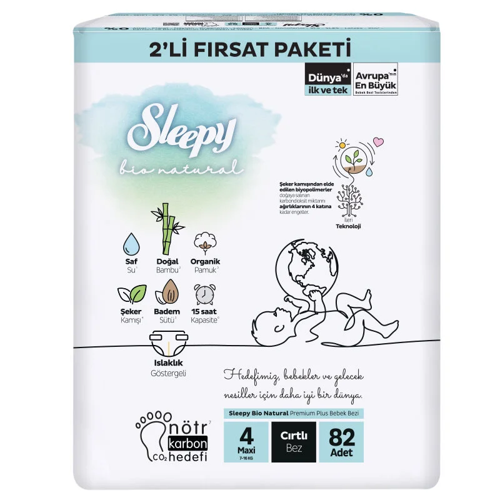 Bio Natural Bebek Bezi 2'Li Fırsat Paketi 4 Beden 82 Adet