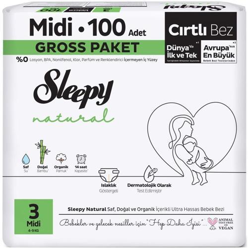 Natural Bebek Bezi Gross Paket 3 Beden 4-9 Kg 100 Adet