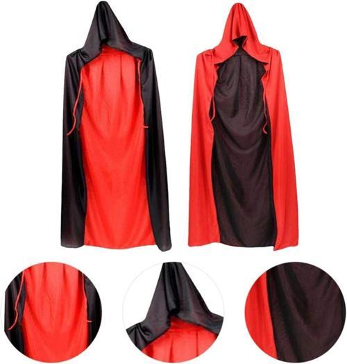 Çift Taraflı Kullanılabilir Siyah Kırmızı Kapişonlu Pelerin 90 cm Çocuk