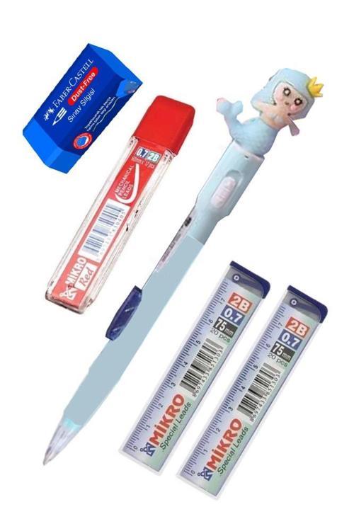 Işıklı Deniz Kızı Uçlu Kalem Seti Mavi 0.7 mm 1 Paket Denizkızı Başlıklı Versatil Kalem Süslü Silikonlu Hediyelik Kalem