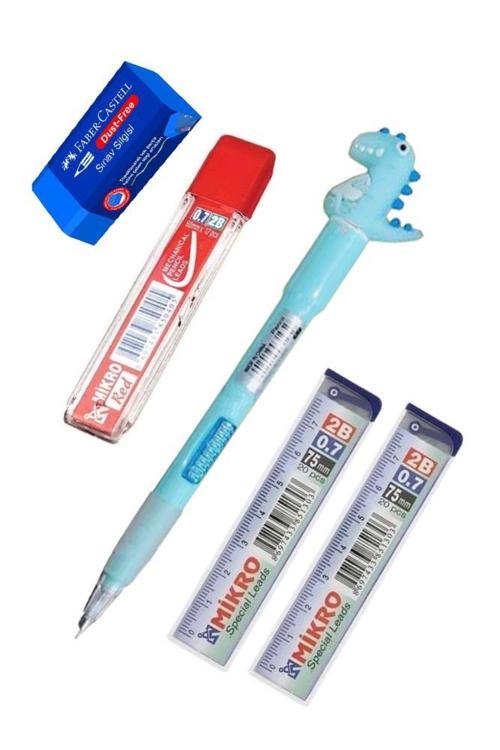 Işıklı Dinazor Uçlu Kalem Seti Mavi 0.7 mm 1 Paket Dinazor Başlıklı Versatil Kalem Süslü Silikonlu Hediyelik Kalem