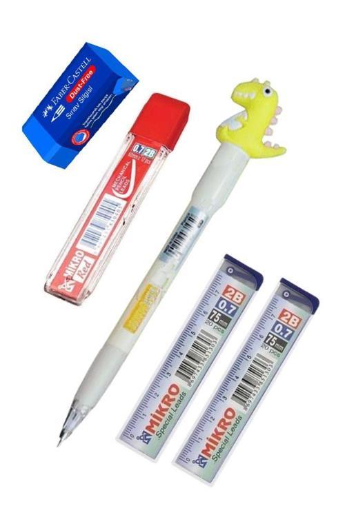 Işıklı Dinazor Uçlu Kalem Seti Sarı 0.7 mm 1 Paket Dinazor Başlıklı Versatil Kalem Süslü Silikonlu Hediyelik Kalem