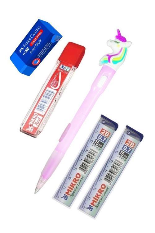 Işıklı Unicorn Uçlu Kalem Seti Pembe 0.7 mm 1 Paket Unicorn Başlıklı Versatil Kalem Süslü Silikonlu Hediyelik Kalem