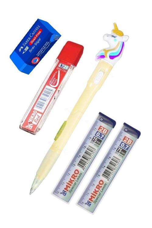 Işıklı Unicorn Uçlu Kalem Seti Sarı 0.7 mm 1 Paket Unicorn Başlıklı Versatil Kalem Süslü Silikonlu Hediyelik Kalem