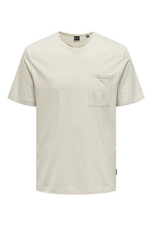 Onsbale Çizgili % 100 Pamuk Regular Fit Bisiklet Yaka Erkek T Shirt 22025680 AÇIK BEJ