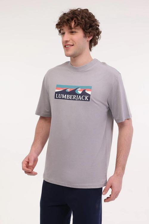 % 100 Pamuk Regular Fit Bisiklet Yaka Desenli Erkek T Shirt 11OTD2 31 5FX KOYU GRİ