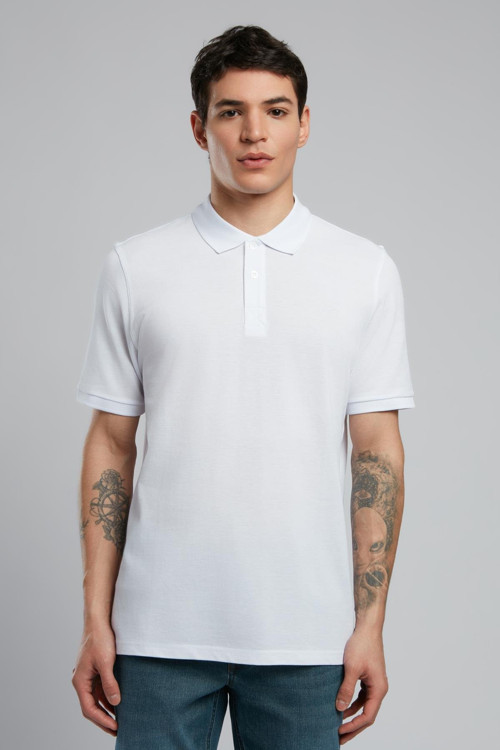 % 100 Pamuk Regular Fit Düğmeli Erkek Polo Yaka T Shirt 252 LCM 242012 1101 BEYAZ