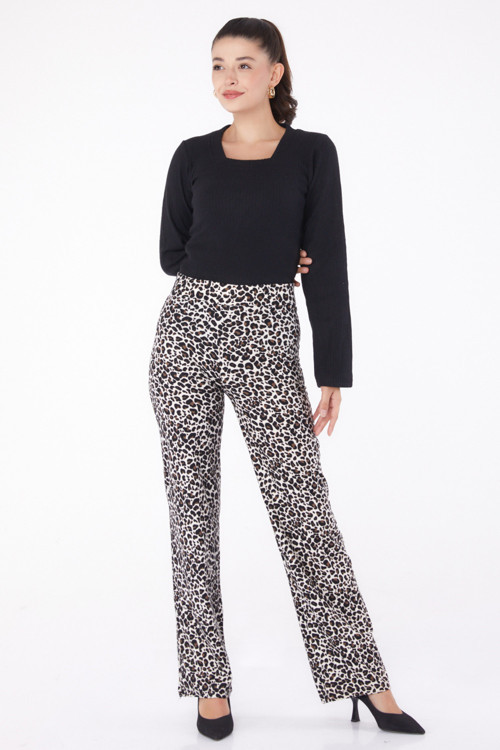 Leopar Desenli Pantolon Kahve - 26211