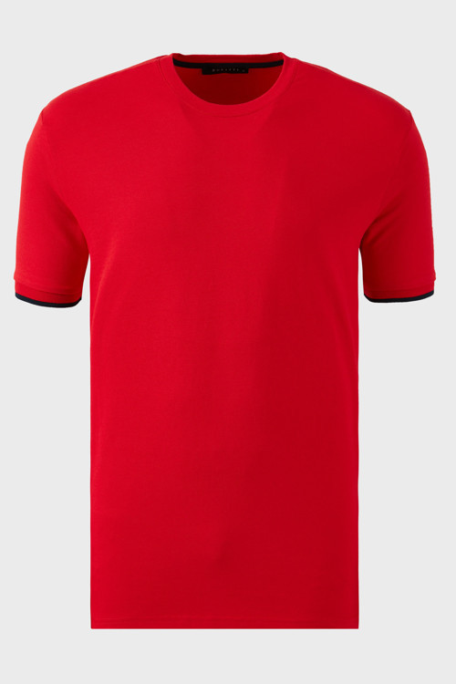 Streç Pamuklu Regular Fit Bisiklet Yaka Erkek T Shirt 5902981 KIRMIZI