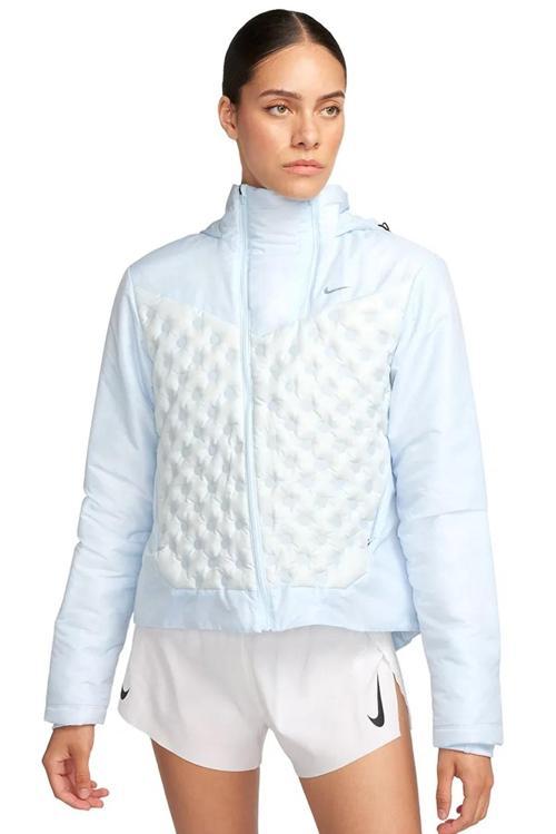 Therma Fit ADV Repel AeroLoft Running Full Zip Hoodie Kadın Bol Kesim Kaz Tüyü Kapüşonlu Ceket Açık Mavi