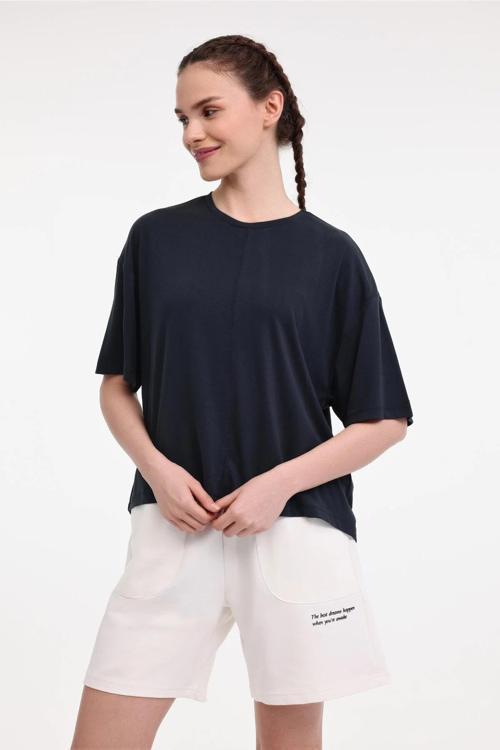 Boxy Fit Bisiklet Yaka Bayan T Shirt 11CK612 5FX SİYAH