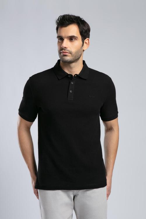 % 100 Pamuk Regular Fit Düğmeli Erkek Polo Yaka T Shirt 252 LCM 242013 8101 SİYAH