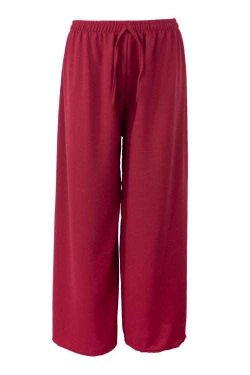 Kadın Düz Renk Rahat Kesim Beli Lastikli Aerobin Kumaş Pantolon Rahat