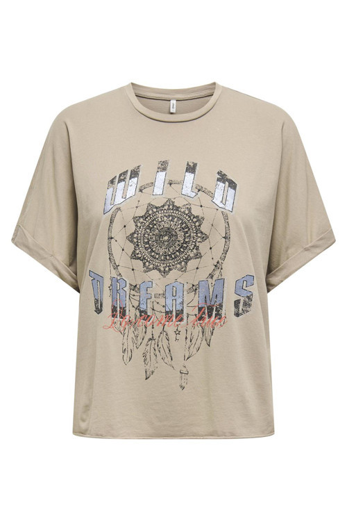 Onllucy Baskılı % 100 Pamuk Regular Fit Bisiklet Yaka Bayan T Shirt 15316637 BEJ
