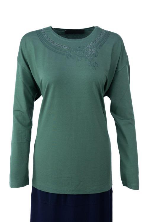 Kadın Anne Bluz Viskon Penye Kumaş Bisiklet Yakalı Gül Tacı Model Likralı Rahat Tam Kalıp