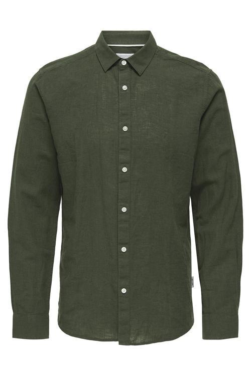 Onscaiden Keten ve Pamuk Karışımlı Slim Fit Erkek Gömlek 22012321 KOYU HAKİ