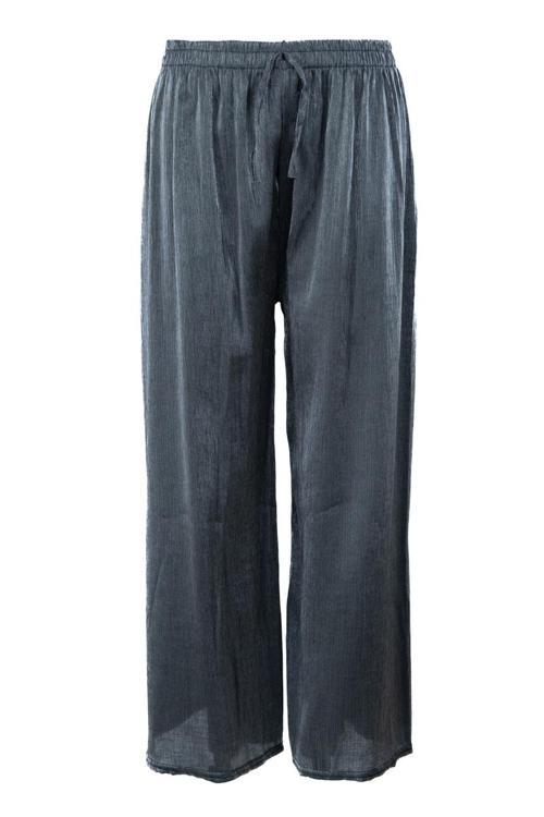 Kadın Pantolon Simli Parlak Bağcıklı Viskon Kumaş Beli Lastikli Geniş Paça Jumbo Rahat Kesim