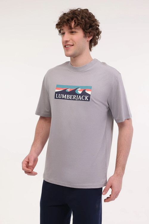 % 100 Pamuk Regular Fit Bisiklet Yaka Desenli Erkek T Shirt 11OTD2 31 5FX KOYU GRİ