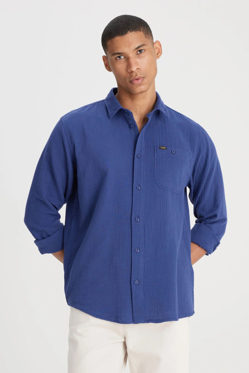 % 100 Pamuk Loose Fit Erkek Gömlek L66N20529513 LACİVERT