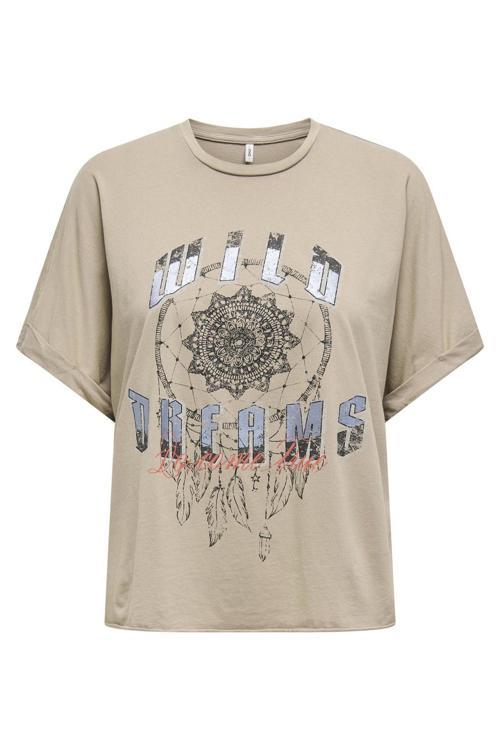 Onllucy Baskılı % 100 Pamuk Regular Fit Bisiklet Yaka Bayan T Shirt 15316637 BEJ