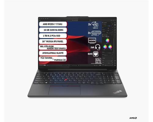 Thinkpad E16 Gen 1 Amd Ryzen™ 7 7730u 16 Gb 1 tb Ssd 16'' Wuxga Ips Freedos 21jt0017tx+161