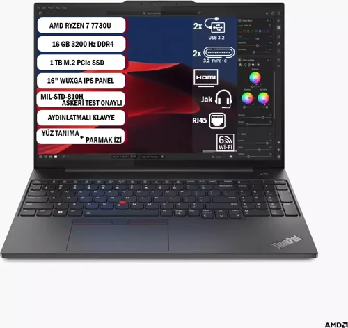 Thinkpad E16 Gen 1 Amd Ryzen™ 7 7730u 16 Gb 1 tb Ssd 16'' Wuxga Ips Freedos 21jt0017tx+161