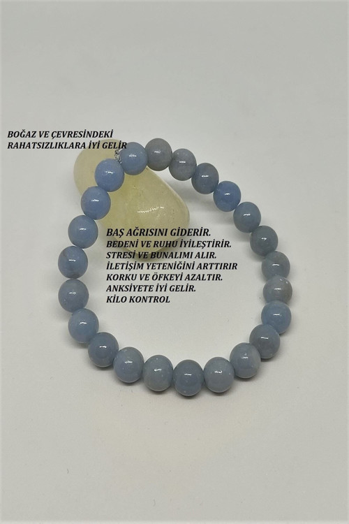 Sertifikalı Gerçek 8 Mm Melek Taşı (Anjelit, Angelit) Doğaltaş Bileklik