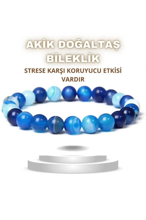 Mavi Akik 8Mm Doğal Taş Bileklik