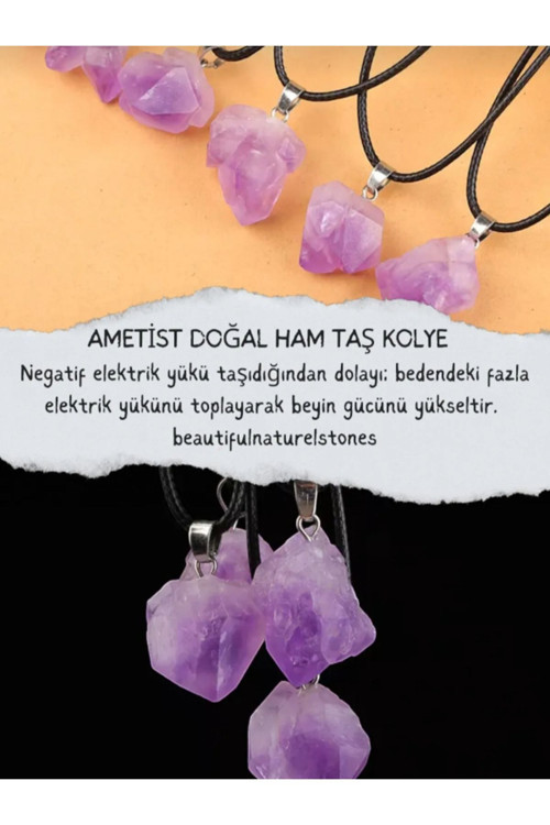 Ametist Doğal Taş Kolye Ucu (Sertifikalı)(Deri İpli)