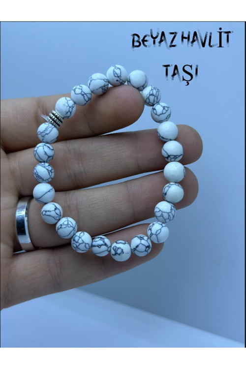 Doğal Beyaz Havlit Taşı 8Mm Bileklik