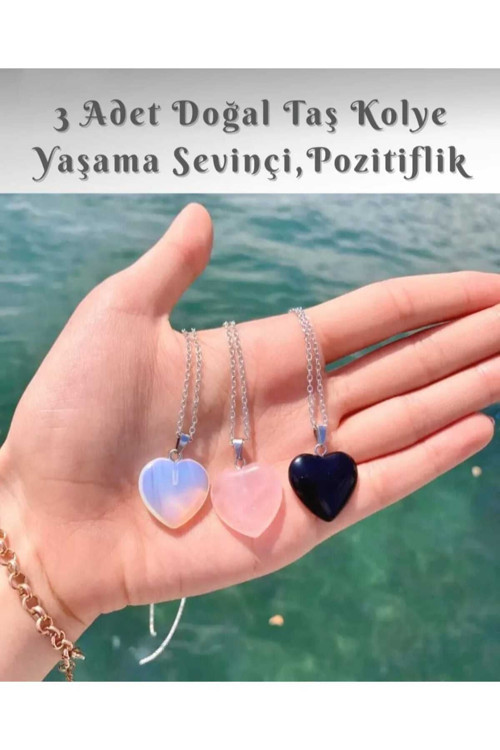 Opal Pembe Kuvars Onix 3Lü Set Kolye (Sertifikalı)