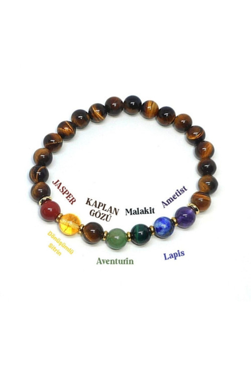 Jasper, Sitrin, Kaplan Gözü, Malahit, Lapis, Ametist Doğal Taş Bileklik 8 Mm